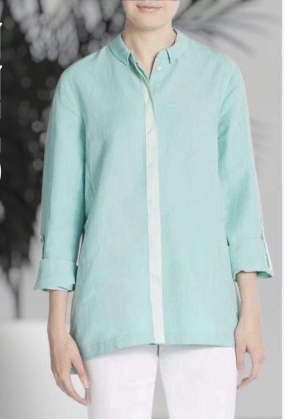 Elie Tahari Carly Linen Button Front Blouse Enlightenment Green Womens Sz Medium